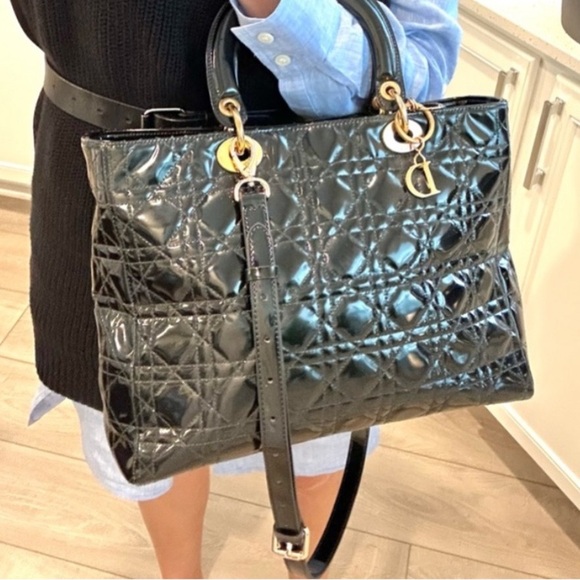 Vintage DIOR Lady Dior Bag - Large Black Quilted Patent Leather - Picture 4 of 16
